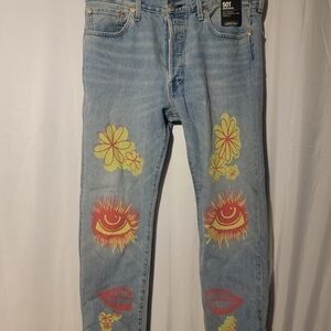 Levi's Premium 501 Jeans Men’s 34x30 Hippie Love Peace Groovy Flowers